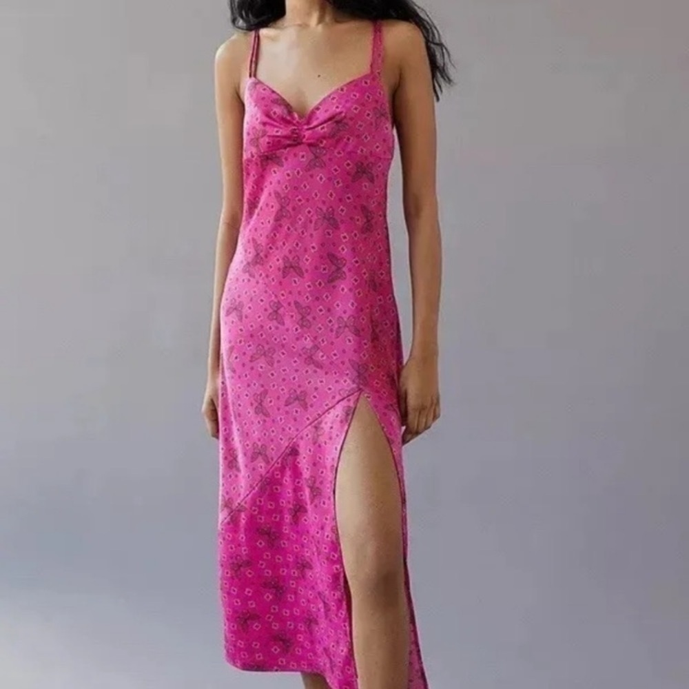 Urban Outfitters Samira Fuchsia Satin Butterfly Dress Large